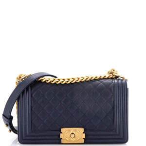 Chanel Old Medium Boy Flap Bag Quilted Caviar
